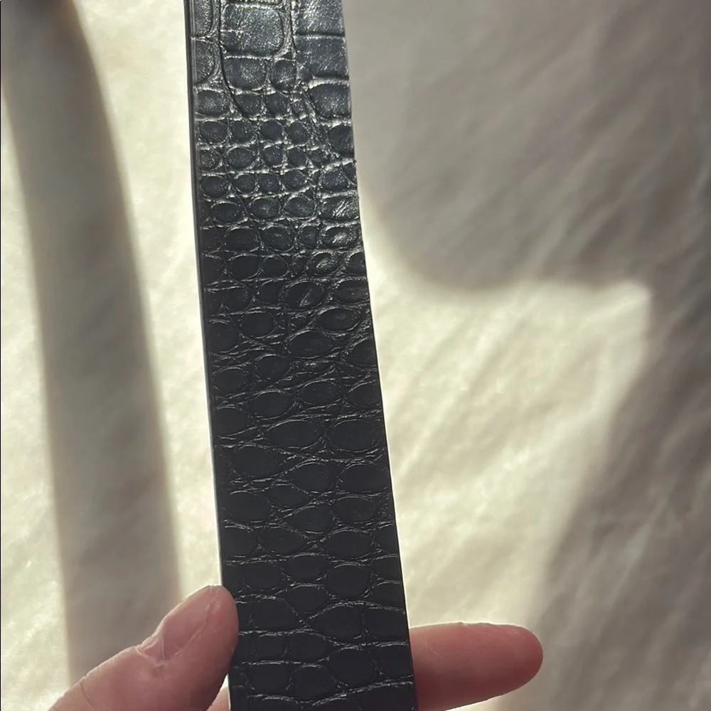 Black Leather Belt with Gold Buckle - Picture 3 of 5